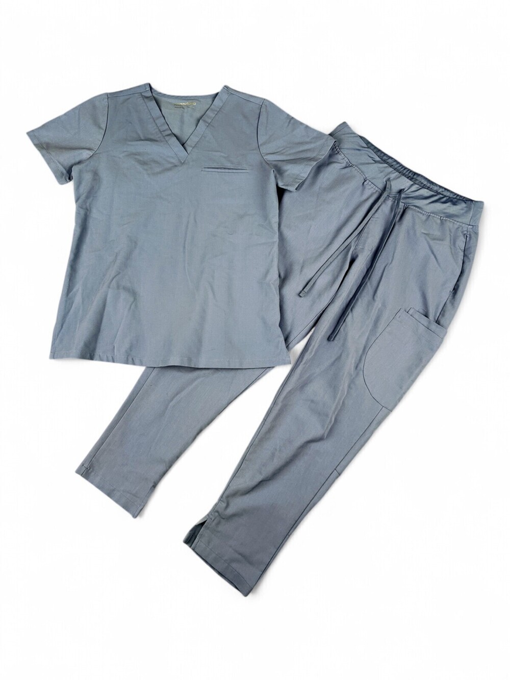 Mandala V-Neck Scrub Set Women's Top S & Pant M Petite Dusty Blue